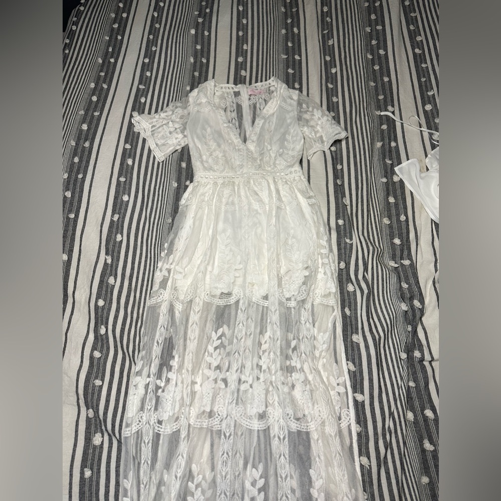 Crossing Paths Lace Maxi Ivory Romper